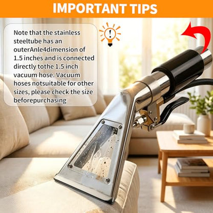 Upholstery Carpet Extractor Wand with Viewing Window for Mytee/Shop Vac | 1.5" Stainless Detailing Hand Wand, Brass valve, 1/4" Quick Disconnect, for Car Seats, Mattress, Furniture Stain Cleaning