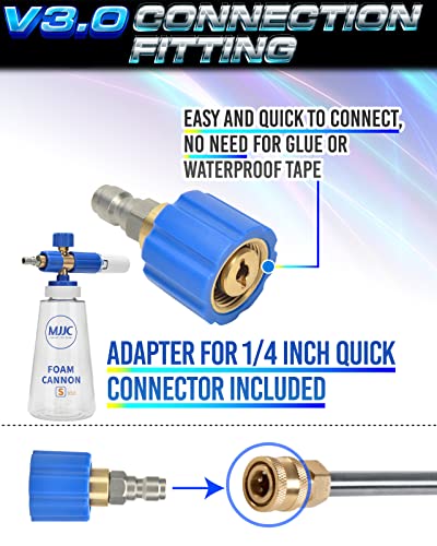 MJJC Foam Cannon S V3.0 (Thicker Snow Foam Technology) with 1/4 Inch Quick Connector for Pressure Washer & MJJC Foam Soap(20 fl oz) Kit - color: V3.0 (1/4" Quick Connector) + SOAP (20 fl oz)
