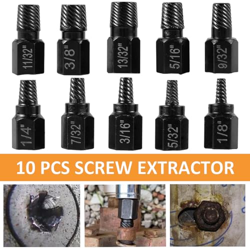 10 Pcs Screw Extractor Set, Hex Head Easy Out Bolt Extractor Set, Multi-Spline Stripped Screw Extractor Set, Broken Bolt Remover Kit, Damaged Screw Extractor Set for Removing Broken Studs, Bolts