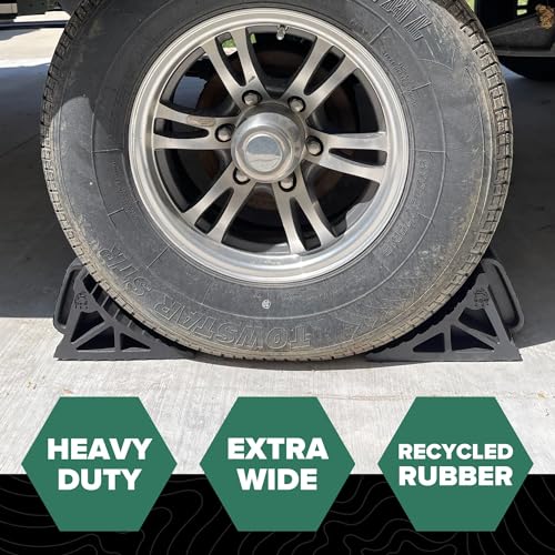 EKON OX BLOX Heavy Duty Wheel Chocks with Handle 2-Pack - Wide 6" Footprint | With Grooves to Prevent Tires from Slipping; Campers, Trailers & RV Wheel Chocks; 100% Recycled Rubber Wheel Chocks