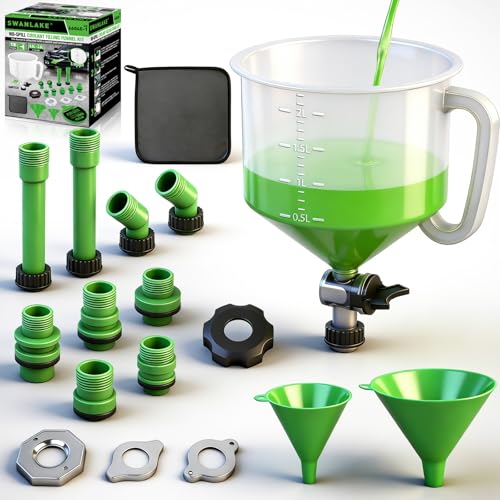SWANLAKE 18-Piece No-Spill Coolant Funnel Kit, Radiator Funnel Burping Tool, Coolant Bleeder Kit with Adapters, Universal Fitment for Automotive Cooling System - color: Green, Black