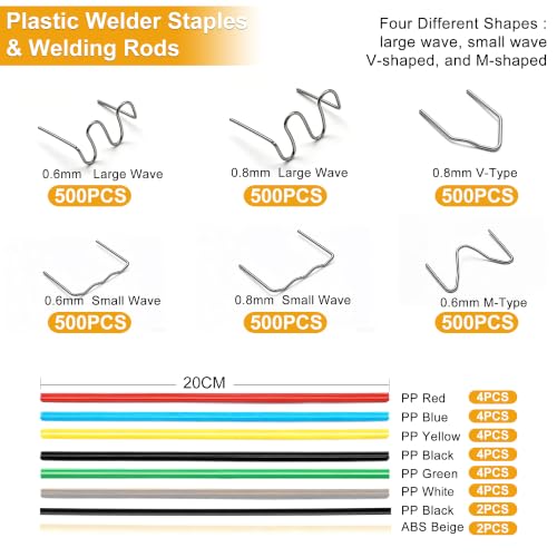weideer 3028PCS Plastic Welding Staples,Plastic Welder Staples & Welding Rods,8 Types, Auto Bumper Repair Kit,Hot Staples with Portable Toolbox for Car, DIYers,Toy