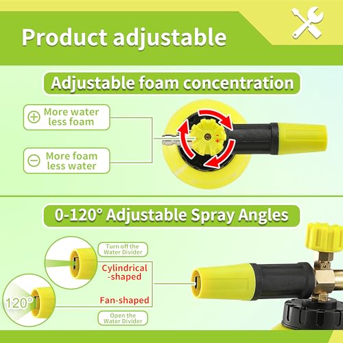 FIXFANS Foam Cannon, Compatible with Portland Husky Ryobi Pressure Washer | Wide Neck Pressure Washer Foam Lance, Power Washer Foam Blaster, 1/4 Inch Quick Connector, 5 Nozzles, 1L - size: 1L