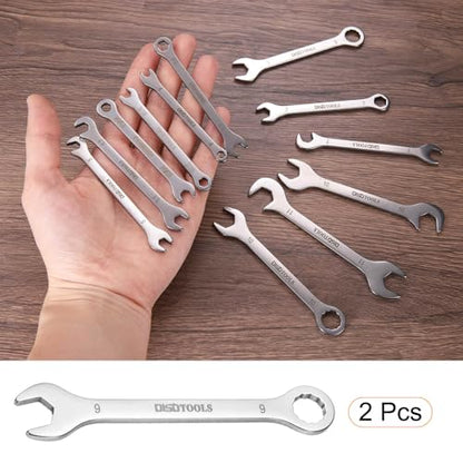 HARFINGTON 2pcs Thin Combination Wrench 9mm Offset 6-Point Ended Box & 15° Angled Open End Mini Combination Wrench 30Cr13 Stainless Steel Quenching Polish Metric Spanner for Auto Repairs - size: 9mm