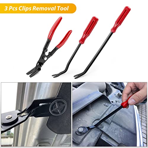 GOOACC 200Pcs Trim Removal Tool, Auto Push Pin Bumper Retainer Clip Set Fastener Terminal Remover Tool Adhesive Cable Clips Round Handle Crowbar Pry Kit Car Panel Radio Removal Auto Clip Pliers - color: 120Pcs Clips +80 Remover