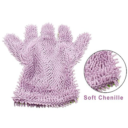 BokWin 2-Pack Car Wash Mitt, Purple | Scratch Free, 5-Finger Microfiber, Chenille Washing Sponge, Interior & Exterior Cleaning, Wheel & Tight Spot Cleaning - color: Purple