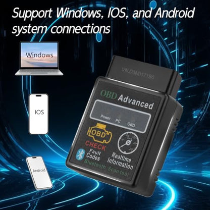 OBD2 Car Diagnostic Scan Tool - Engine Fault Reader, Live Data, iOS & Android Support, Automotive, ≤36V Voltage (Black)