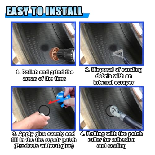 33PCS Tire Repair Patch Tools Tire Patch Roller Kit - 32mm/42mm/58mm Wheel Patches Tire Repair Tool with 42mm Repair Buffing Wheel Inner Liner Scraper for Car Tires Grinding Motorcycle Bike Wheel