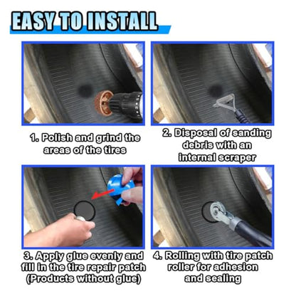 33PCS Tire Repair Patch Tools Tire Patch Roller Kit - 32mm/42mm/58mm Wheel Patches Tire Repair Tool with 42mm Repair Buffing Wheel Inner Liner Scraper for Car Tires Grinding Motorcycle Bike Wheel