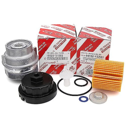 Genuine Engine Oil Filter, Housing Cap Holder, Drain Plug Washer Set w Wrench Removal Replacement Tool