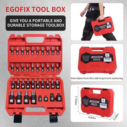 38 Piece Torx Bit Set, Premium S2 Alloy Steel, Solid Star T6 ~ T70 & Tamper Proof T6 ~ T70, with Socket Adapters - style: 38PCS T socket set