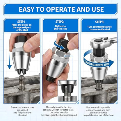 Damaged Bolt Extractor and Stud Remover Tool | Manual Grip Mechanism for 1/4" to 1/2" Broken, Stripped, Rounded or Rusted Bolts