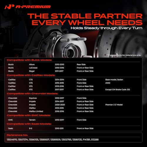 A-Premium 2 x Wheel Bearing and Hub Assembly with 5-Lug | Compatible with Chevrolet Equinox, Malibu, Impala & GMC Terrain & Buick Lacrosse, Regal, Allure & Cadillac CTS & Saab 9-5