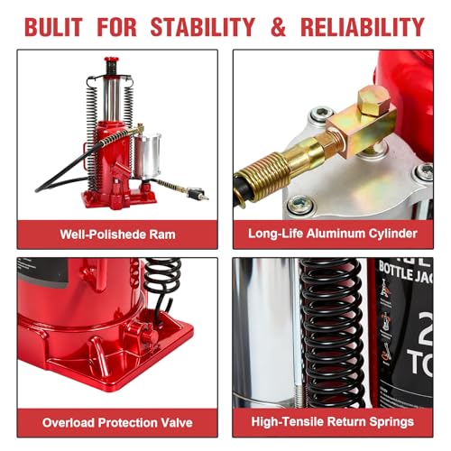 Air Hydraulic Bottle Jack, 20 Ton (44600) lbs Hydraulic Bottle Jack with 10.2''-20.1'' Lifting Range & Manual Hand Pump, for Pickup, Truck, RV, Auto Repair - color: 20 Ton