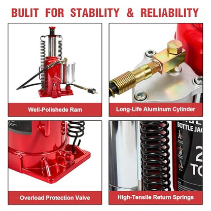 Air Hydraulic Bottle Jack, 20 Ton (44600) lbs Hydraulic Bottle Jack with 10.2''-20.1'' Lifting Range & Manual Hand Pump, for Pickup, Truck, RV, Auto Repair - color: 20 Ton