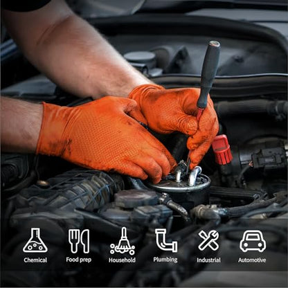 ANBOSON 10 Mil Heavy Duty Diamond Texture Nitrile Gloves, Medium, 100 Ct | 10 Mil Thickness, Diamond Texture Grip, Heavy Duty Protection, Meat Processing, BBQ Pitmasters, Commercial Kitchens - color: Orange of 100, size: Medium