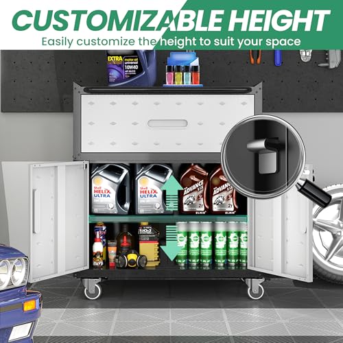 Metal Tool Cabinet,Garage Storage Cabinet System,Wall Cabinet & Locking Rolling Tool Cabinet with Doors and Adjustable Shelves,Steel Tool Cabinets for Home - color: Black/Grey