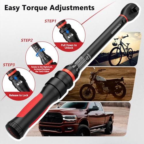 VANPO Torque Wrench 3/8-Inch Drive, 10-100 ft-lb, for Motorcycle | ±3% Precision, Calibration, Click Style, TPR+ABS Handle, Dual Direction, Dual Direction, for Spark plugs, Brake & Lug nuts - size: 10-100 ft-lb
