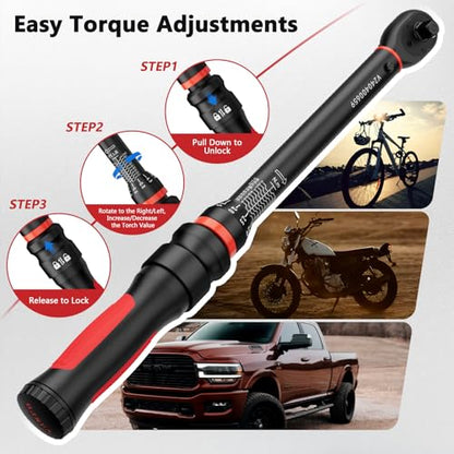 VANPO Torque Wrench 3/8-Inch Drive, 10-100 ft-lb, for Motorcycle | ±3% Precision, Calibration, Click Style, TPR+ABS Handle, Dual Direction, Dual Direction, for Spark plugs, Brake & Lug nuts - size: 10-100 ft-lb