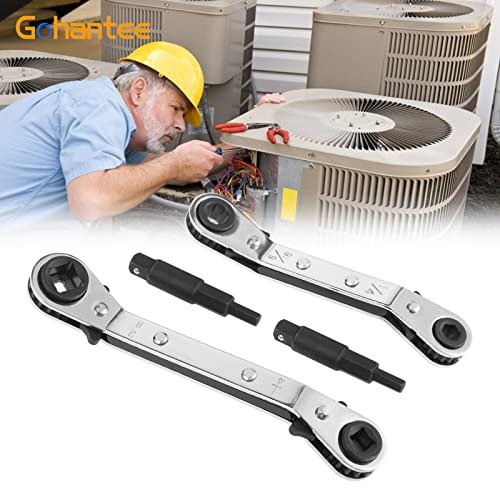 gohantee Hvac Service Wrench Tools Air Conditioner Valve Ratchet Wrench | 3/16” to 3/8” 5/16'' x 1/4'' with 2 Hexagon Bit Adapter Kit for Air Refrigeration Tools and Equipment Repair Tools Clearance