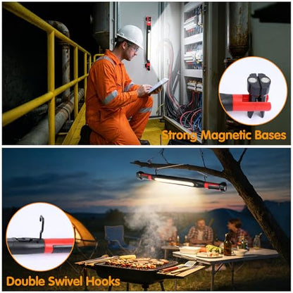 Work Light for Mechanic, 1000LM & 2500 mAh LED Work Light Bar Rechargeable Magnetic Underhood Works Light with Hooks for Car Repairing/Inspection/Garage/Workshop/Emergency (2)