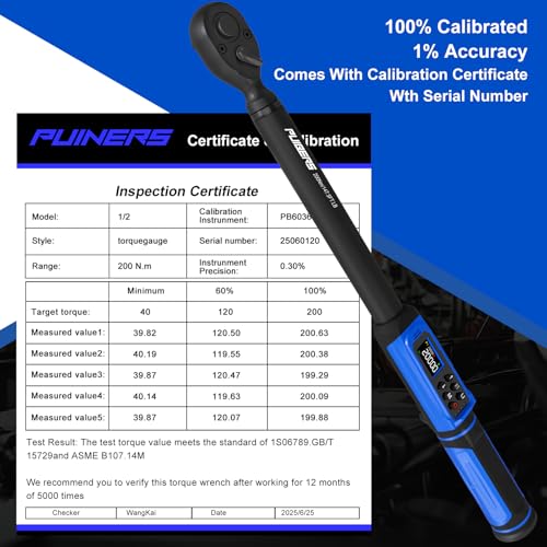 1/2" Digital Torque Wrench 2.2-147.5 Ft.lb/ 3-200 Nm， Digital Electronic Torque Wrench ±1% Accuracy, 5 Units LCD Screen with Buzzer & LED Alarm for Cars,Motorcycles,Bicycle - size: 1/2" 2.2-147.5 FT.LB