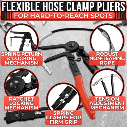 2 Pcs Radiator Hose Clamp Pliers Automotive Set – Heavy-Duty Radiator Hose Clamp Tool with Locking Mechanism – 8.2" & 8.6" Non-Slip Rubber Handles, Easy to Use | for Coolant, Fuel, Oil Hose Repairs - color: Black & Red Hose Clamp Tool