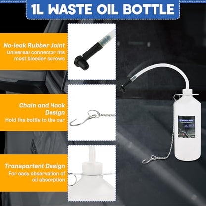 3L Manual Brake Bleeder Kit with 1L Brake Fluid Bleed Bottle | One-Person Brake Pressure Bleeder Kit with 4 Master Cylinder Adapters, Suitable for Select Vehicle Brake Systems