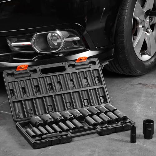 VEVOR Impact Socket Set 1/2 Inches 26 Piece Deep Sockets, 6-Point, Rugged Construction, Cr-V, 1/2 Inches Drive Socket Set Impact Metric 10mm - 36mm, with a Storage Cage - style: 1/2" 26PCS