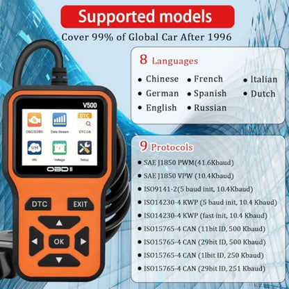 OBD2 Scanner Diagnostic Tool - Check Engine Light Code Scanner Tool with Reset, DTC, Data Stream, I/M Readiness, Car & Truck Scan Tool for All Vehicles Since 1996, escaner automotriz - color: Orange