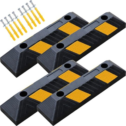 Heavy-Duty Rubber Parking Curbs, Parking Garage Floor Stoppers with Reflective Stickers, Mounting Screws Included, Wheel Stoppers for Car, Truck, Pickup, Motorcycle (21" - 4Pack) - size: 21" - 4Pack