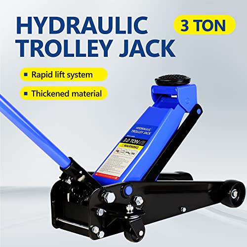3T Low Profile Steel Floor Jack, 6000 lb, Single Pump, 5.1"-20" Lift, Blue | Heavy-duty steel, single-pump quick lift, low profile, 5.1"-20" lift range, overload protection. - size: 3T Single Pump 5.1"-20"