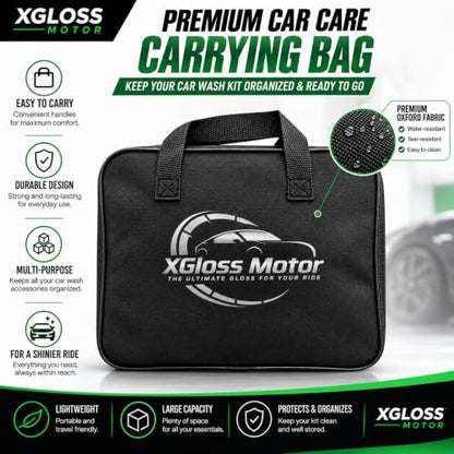 XGloss Motor™ 19-Piece Car Detailing Brush & Cleaning Kit – Drill Brush Set, Detail Brushes, Wheel Brushes, Wash Mitt, Towel, Vent & Dusting Brushes, Applicator Pad & Storage Bag