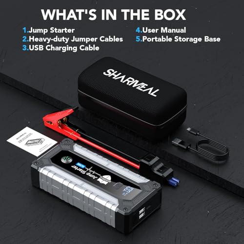 6000A Jump Starter, Portable Jump Starters 12V Car Battery Booster Jump Box Pack for All Gas & 10.0L Diesel Engines with 3 Modes Flashlight and Jumper Cables