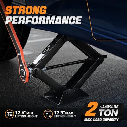 Auto Dynasty Car Jack Kit, 2 Ton Scissor Jack with Lug Wrench, Heavy Duty Portable Auto Emergency Tire Changing Tool for Sedans, SUVs, MPVs, Auto Repair, Car Accessories
