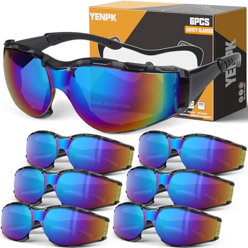 Safety Glasses for Men and Women, Anti-Fog UV Protection, Clear Lens Eye Protection Glasses Impact Resistant - color: 6pack-bule