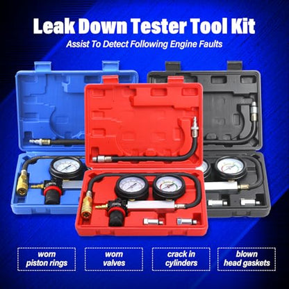 TU-21 Engine Cylinder Leak Down Tester Kit, Automotive Engine Compression Leakage Test Kit for Cars Trucks Motorcycles (Black) - color: black