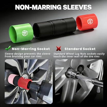 7 PCS 1/2 Inch Drive Lug Nut Socket Set, 1/2" Thin Wall Impact Flip Sockets | 17/17.5, 18.5/19.5, 19/21, 21/21.5, 22/22.5mm for Wheel lug Nuts with Non-Marring Sleeves, Knockout Bar & Extension, CR-MO - color: 7pcs