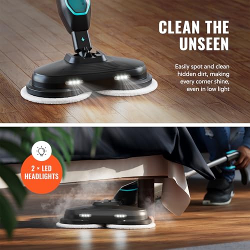 PurSteam ScrubMaster Steam Mop with Dual Scrubbing Head and LED Lights | Dual Scrubbing Head | LED Headlights | Adjustable Steam Control | Anti-Slip Swivel Head | Cable Holder | Upright Lock - size: Small