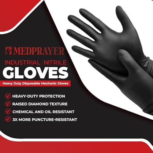 Industrial Nitrile Gloves – Heavy Duty Latex & Powder Free Disposable Gloves with Diamond Texture - color: Black, size: X-Large (Pack of 300)