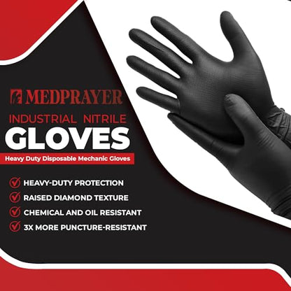 Industrial Nitrile Gloves – Heavy Duty Latex & Powder Free Disposable Gloves with Diamond Texture - color: Black, size: Medium (Pack of 1000)