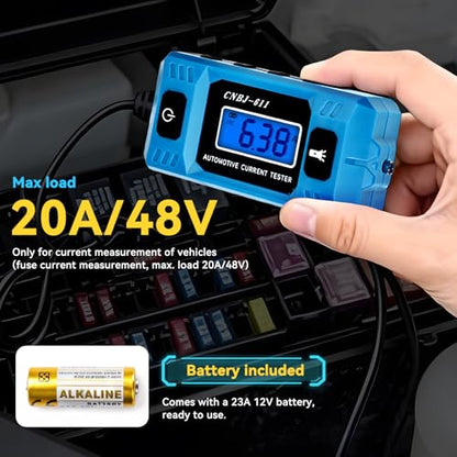 Automotive Circuit Fault Probe Tester CNBJ-611, High-Precision 20A 48V Automotive Current Tester with LCD Display & Front Lighting, Car Circuit Probe Tester Relay Fuse Checker for Vehicles