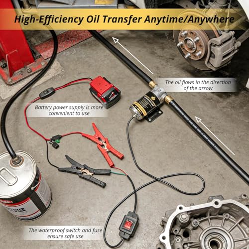 12V 100W Oil Transfer Pump, 5.8L/Min High Flow Oil Change Pump With Battery Adapter Compatible with Milwaukee M18 Battery, Fluid Transfer Pump for Truck, Motorcycle, Boat, Generator, Lawn Mower - color: SET 03