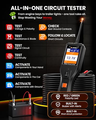 ANCEL PB60 Automotive Power Circuit Probe Tester 12-24V, All-in-One Electrical Diagnostic Tool with Component Activation, Short Finder, Digital Multimeter Ohmmeter Functions for Cars Trucks RVs ﻿ - color: Orange-Black