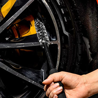 Car Wheel Rim Brush Kit, Woolies Wheel Brush, Car Cleaning Brush Fiber Rod, Steel Ring Fiber Cleaning Brush, Long Non-Slip Handle Clean Brush, Great to Clean Car Wheel Rim - color: Gray Wheel Brush