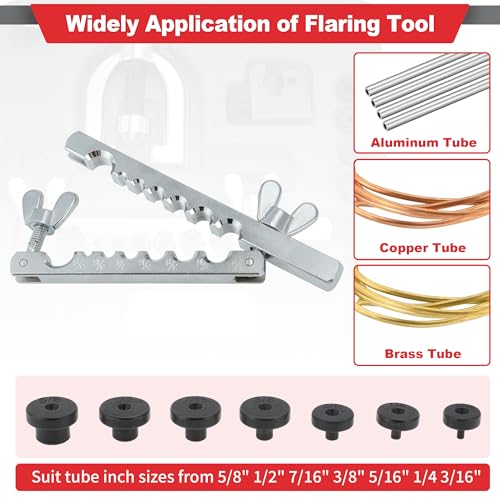Brake Line Flaring Tool Kit Double & Single Flaring Tool 7 Adapters, Tubing Cutter for Copper/Aluminum/Brass Brake Line Tubing 45 Degrees 3/16" 1/4" 5/16" 3/8" 7/16" 1/2" 5/8"