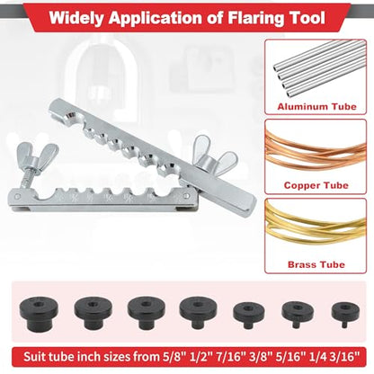 Brake Line Flaring Tool Kit Double & Single Flaring Tool 7 Adapters, Tubing Cutter for Copper/Aluminum/Brass Brake Line Tubing 45 Degrees 3/16" 1/4" 5/16" 3/8" 7/16" 1/2" 5/8"