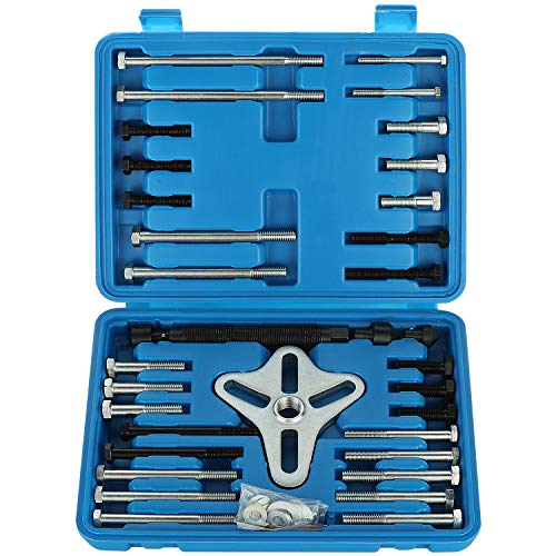 46 Pieces Steering Wheel Puller Kit, Use with Harmonic Balancers, Crankshaft Pulleys and Gears, Work on Most Cars, Pickups, SUVs