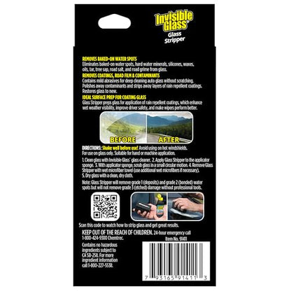 Invisible Glass 91411 Glass Stripper – Hard Water Spot Remover – Strips Coatings, Waxes, Oils & Road Film – Preps Windshields for Rain Repellent & Ceramic Coating, 4 Fl Oz (Pack of 2) - size: 4 Fl Oz (Pack of 2)
