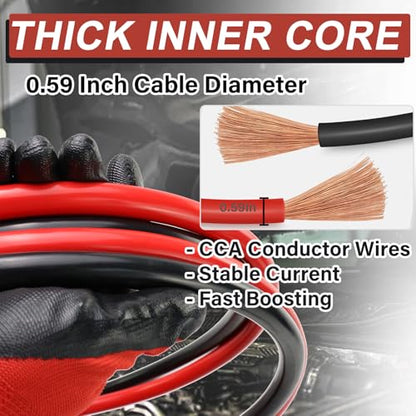 iMeshbean Heavy Duty Jumper Cable, 2/0 Gauge 25FT Automotive Booster Jumper Cables for 12V/24V Car, SUV &Truck Battery, with Strong Clamps & Thiekened Inner Core, Carry Bag and Gloves Included - size: 00 Gauge - 25FT
